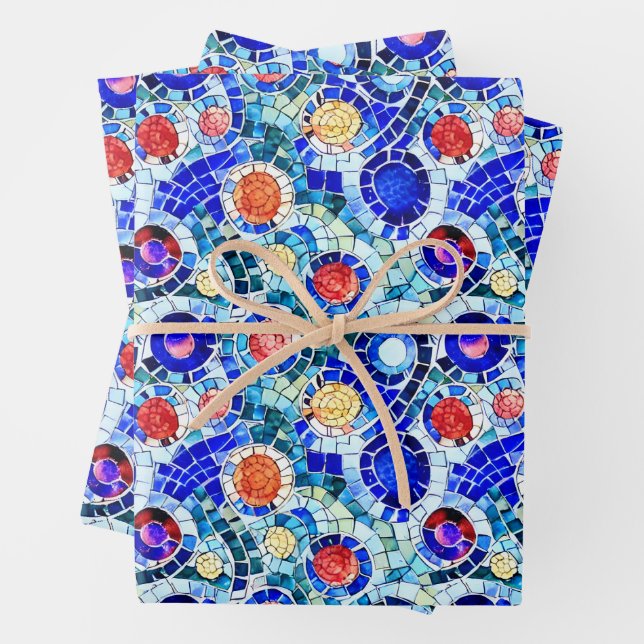 Gaudi Inspired Multicolor Mosaic Pattern Wrapping Paper Sheet (In situ)