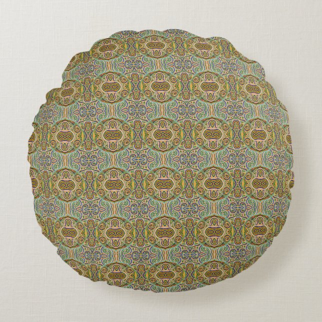 Gaudí Mosaic Inspired Pattern – Colourful Abstract Round Cushion (Front)