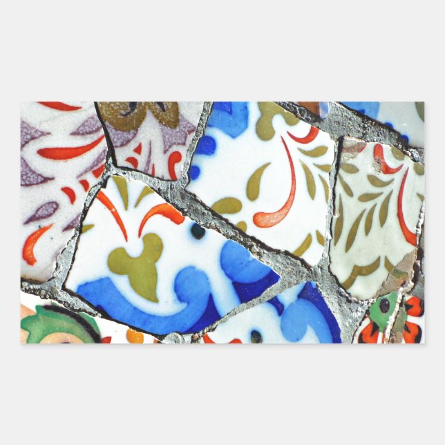 Gaudi's Park Guell Mosaic Tiles Rectangular Sticker (Front)