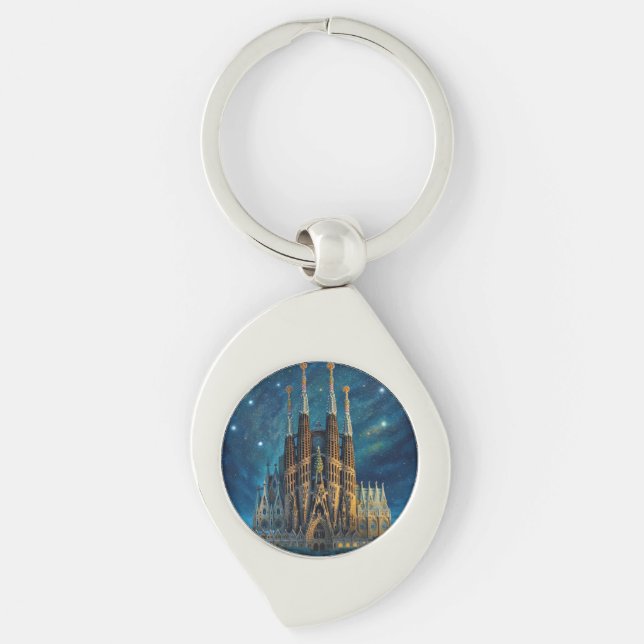 Gaudi's Starry Dream | Barcelona Sagrada Familia Key Ring (Front)