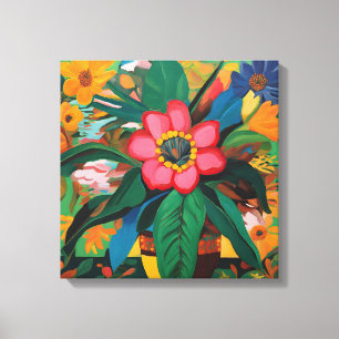 Gauguin Inspired Orange Green Floral  Canvas Print