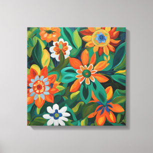 Gauguin Inspired Orange Green Floral  Canvas Print