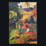 Gauguin Landscape with Peacocks Kitchen Towel<br><div class="desc">Gauguin Landscape with Peacocks kitchen towel. Oil painting on canvas from 1892. Paul Gauguin is most recognised for his famous paintings of Tahiti. Matamoe, Or Landscape with Peacocks is one of his most beloved works. Peacocks walk in the foreground as a Tahitian man chops wood by a fire. A hut...</div>