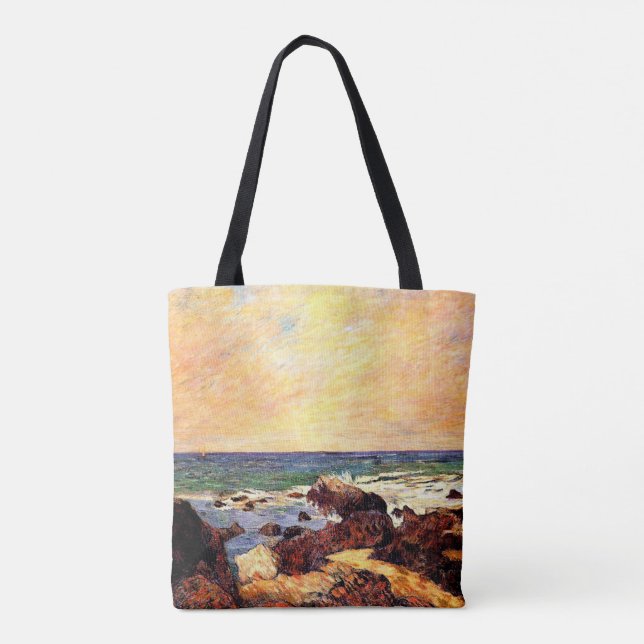 Gauguin - Rocks and Sea, 1886, painting,  Tote Bag (Back)