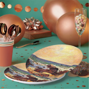 Gauguin - Rocks and Sea, fine art, Paper Plate