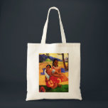 Gauguin When Are You Getting Married Tote Bag<br><div class="desc">Paul Gauguin When Are You Getting Married tote bag. One of Gauguin’s most popular paintings of Tahitian life, Nafea Faa Ipoipo or When Are You Getting Married? captures two young women lounging in the tropical sun. One wears a bright red skirt and white shawl, while the other wears a prim...</div>