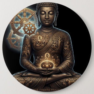 Gautam Buddh Meditative Button Dhamma Symbol Des