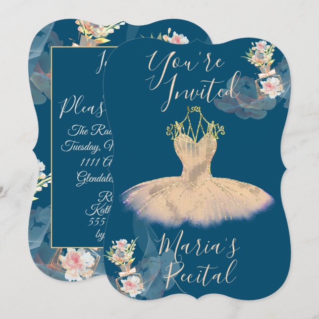 Gauzy Rose Gold Ballerina Dress Floral Perfume Invitation (Front/Back)