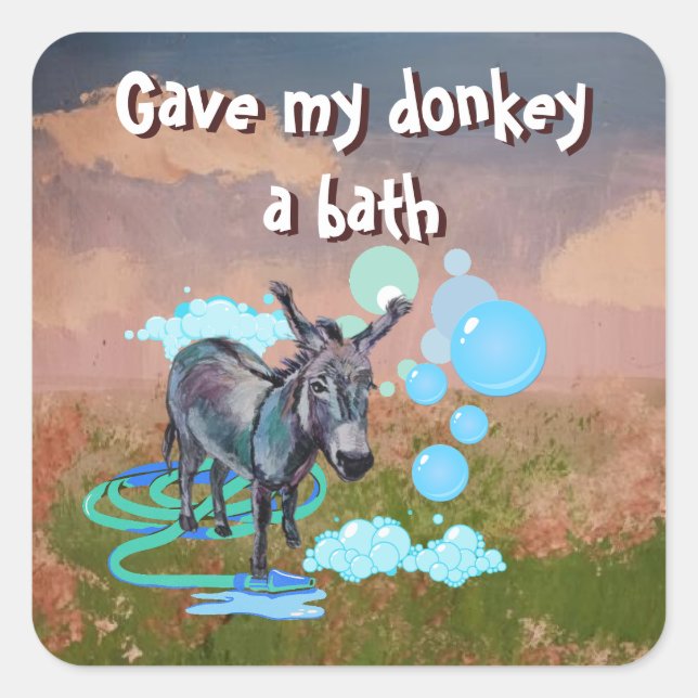 gave my donkey a bath square sticker (Front)