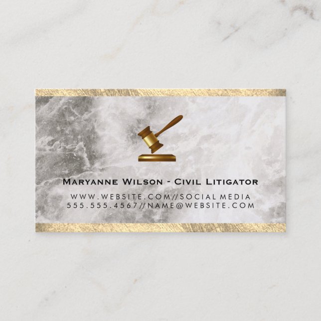 Gavel Legal Counsel / Marble Gold Trim Business Card (Front)