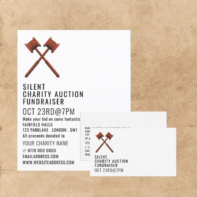 Gavels Logo, Silent Charity Auction Event Advert Business Card (Creator Uploaded)