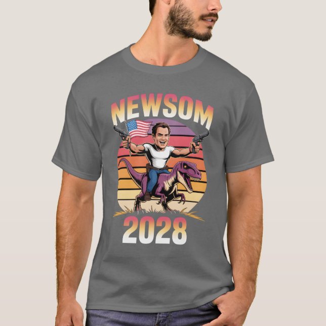 Gavin Newsom 2028 Bold Patriotic Leader Riding Din T-Shirt (Front)