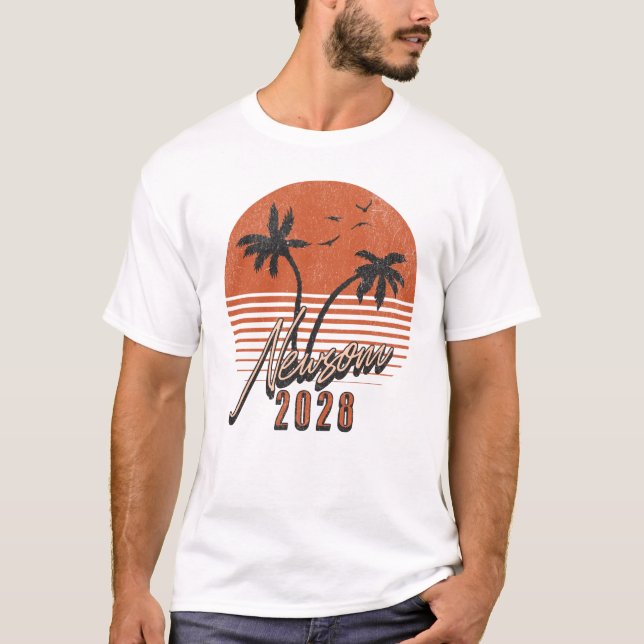 Gavin Newsom 2028 For President Palm Tree Sunset T-Shirt (Front)