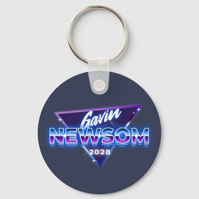 Gavin Newsom 2028 For President Retro 80s Key Ring (Front)