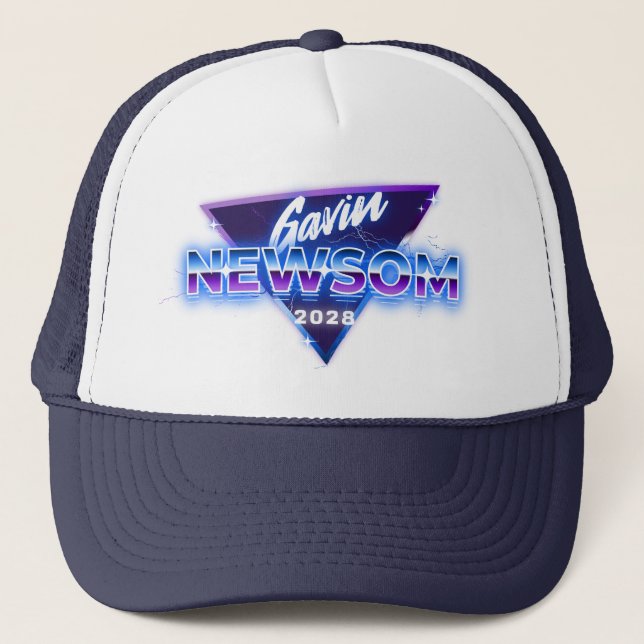 Gavin Newsom 2028 For President Retro 80s Trucker Hat (Front)