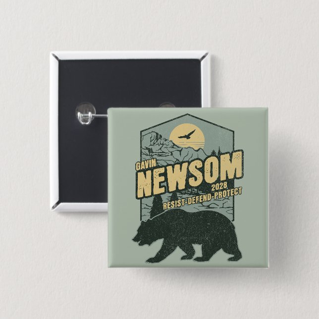 Gavin Newsom 2028 Resist Protect Defend 15 Cm Square Badge (Front & Back)