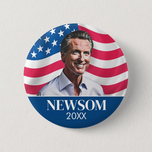 Gavin Newsom Campaign Photo with Flag 6 Cm Round Badge (Front)
