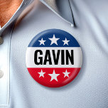 Gavin Newsom Campaign - Vintage Ike Design 6 Cm Round Badge<br><div class="desc">A fun design featuring Gavin's name in the style of the I Like Ike button from history. A classic design for the Governor of California - Gavin Newsom. A patriotic stars and stripes design for Newsom running for President in the election.</div>