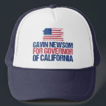 Gavin Newsom for Governor of California Election Trucker Hat<br><div class="desc">Vote to re-elect democrat Gavin Newsom as governor of California in the 2022 midterm election. Democratic party American flag hat for a Californian.</div>