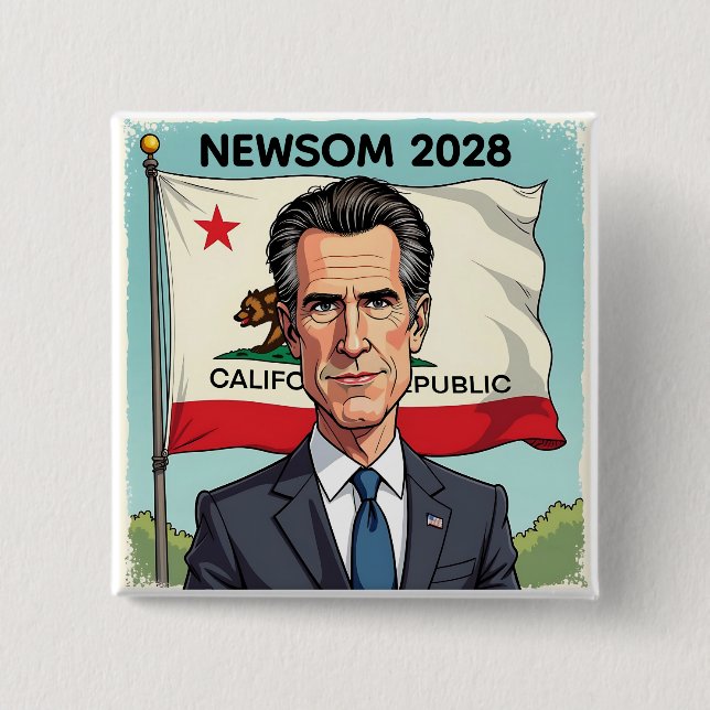 Gavin Newsom for President 2028 15 Cm Square Badge (Front)