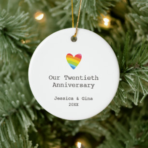 Gay 20th Wedding Anniversary Personalised Heart Ceramic Tree Decoration