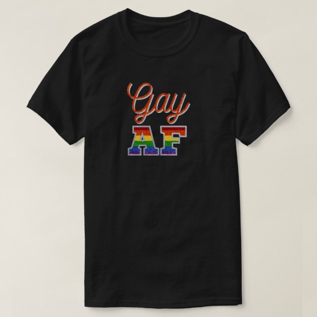 Gay AF Orange Rainbow Glitter T-Shirt (Design Front)