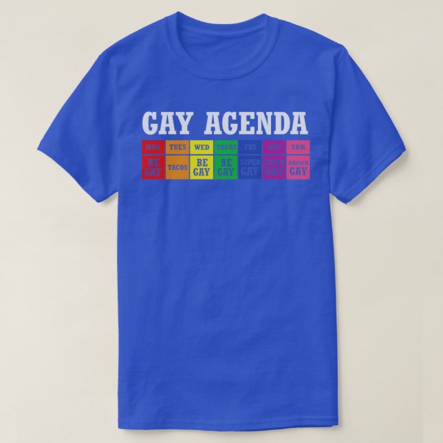 GAY AGENDA LGBT RAINBOW DAY PLANNER FUNNY T-Shirt (Design Front)