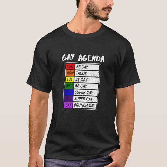 Gay Agenda Pride Month Gay Pride Flag Lgbt Communi T-Shirt (Front)