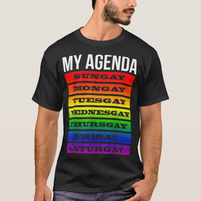 Gay Agenda Pride Rainbow Flag LGBTQ Funny LGBT All T-Shirt (Front)