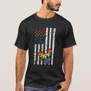 Gay American Flag Rainbow Pride Proud LGBTQ Ally P T-Shirt