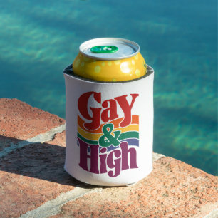 Gay And High Retro LGBTQ Pride Flag Can Cooler