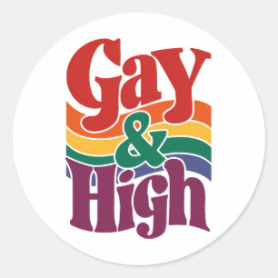 Gay And High Retro LGBTQ Pride Flag Classic Round Sticker