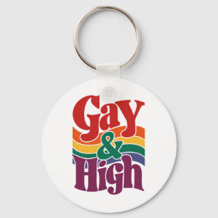 Gay And High Retro LGBTQ Pride Flag Key Ring