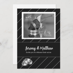 Gay and Lesbian Wedding Invitation Black Pinstripe