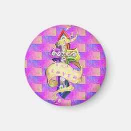 Gay and loved with bright coloured cross magnet