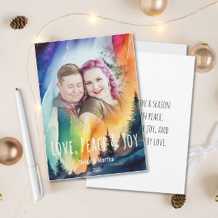 Gay Aurora Watercolor Christmas Photo Holiday Card