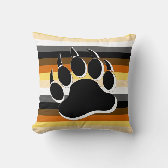 Gay Bear claw B&W 3D effect Bear Pride Colours Cushion (Front)