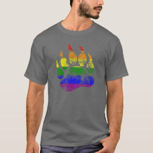 GAY BEAR Distressed Bear Paw Rainbow Flag T-Shirt