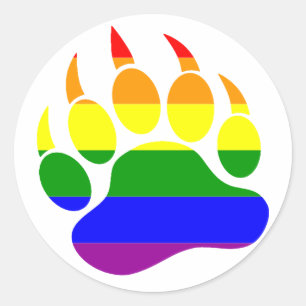 GAY BEAR PAW/CLAW RAINBOW FLAG ROUND STICKER