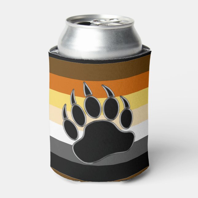 Gay Bear Pride Flag Bear Paw Can Cooler (Can Front)