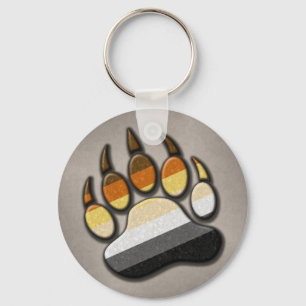 Gay Bear Pride Flag Colored Paw Symbol Key Ring
