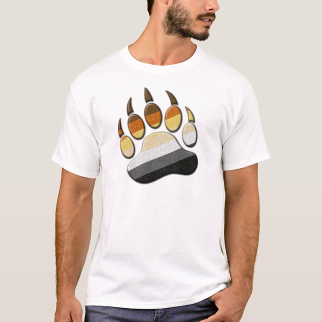 Gay Bear Pride Flag Coloured Paw Symbol T-Shirt (Front)
