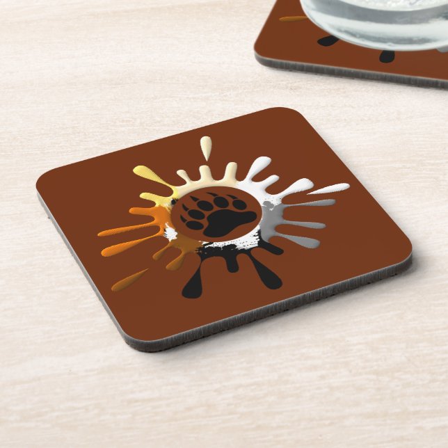 Gay Bear Pride flag Splash Bear Paw Coaster (Left Side)