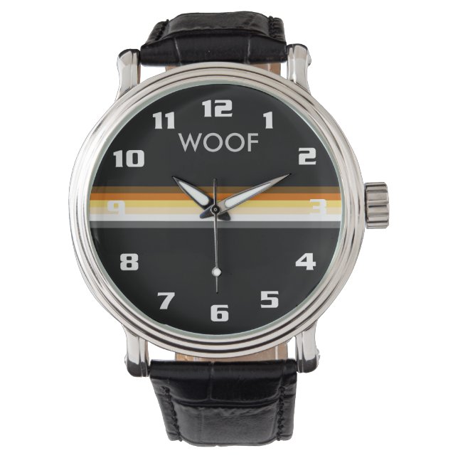 Gay Bear Pride Flag WOOF Masculine and Sleek Watch (Front)