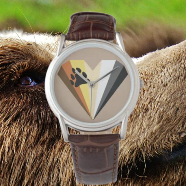 Gay Bear Pride Heart Brown Leather Strap Watch (Creator Uploaded)