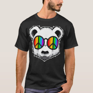 Gay Bear Wearing Rainbow Pride Flag LGBTQ Sunglass T-Shirt