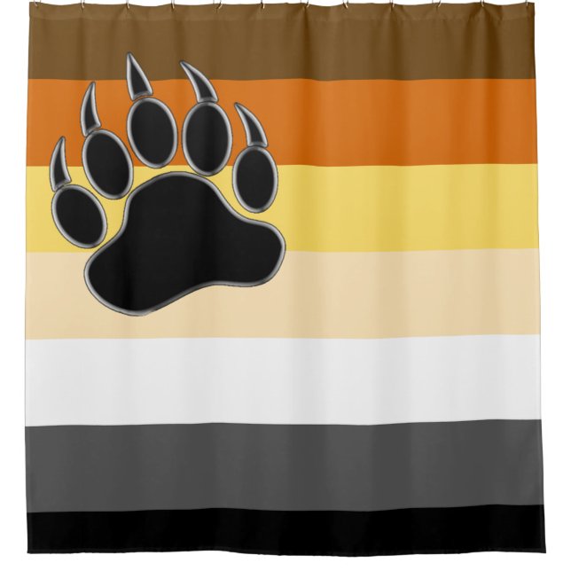 Gay Bears Pride Flag and Bear Paw Shower Curtain (Front)