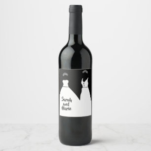 Gay black and white lesbian wedding wine label