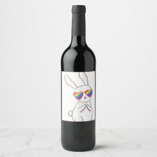Gay Bunny Gay Pride Stuff LGBTQ Teen Girl Rainbow Wine Label