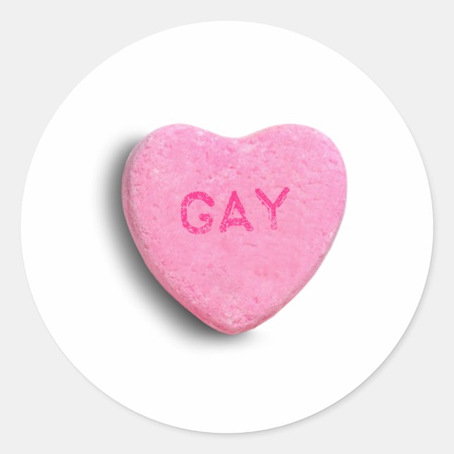 Gay Candy Heart Classic Round Sticker (Front)